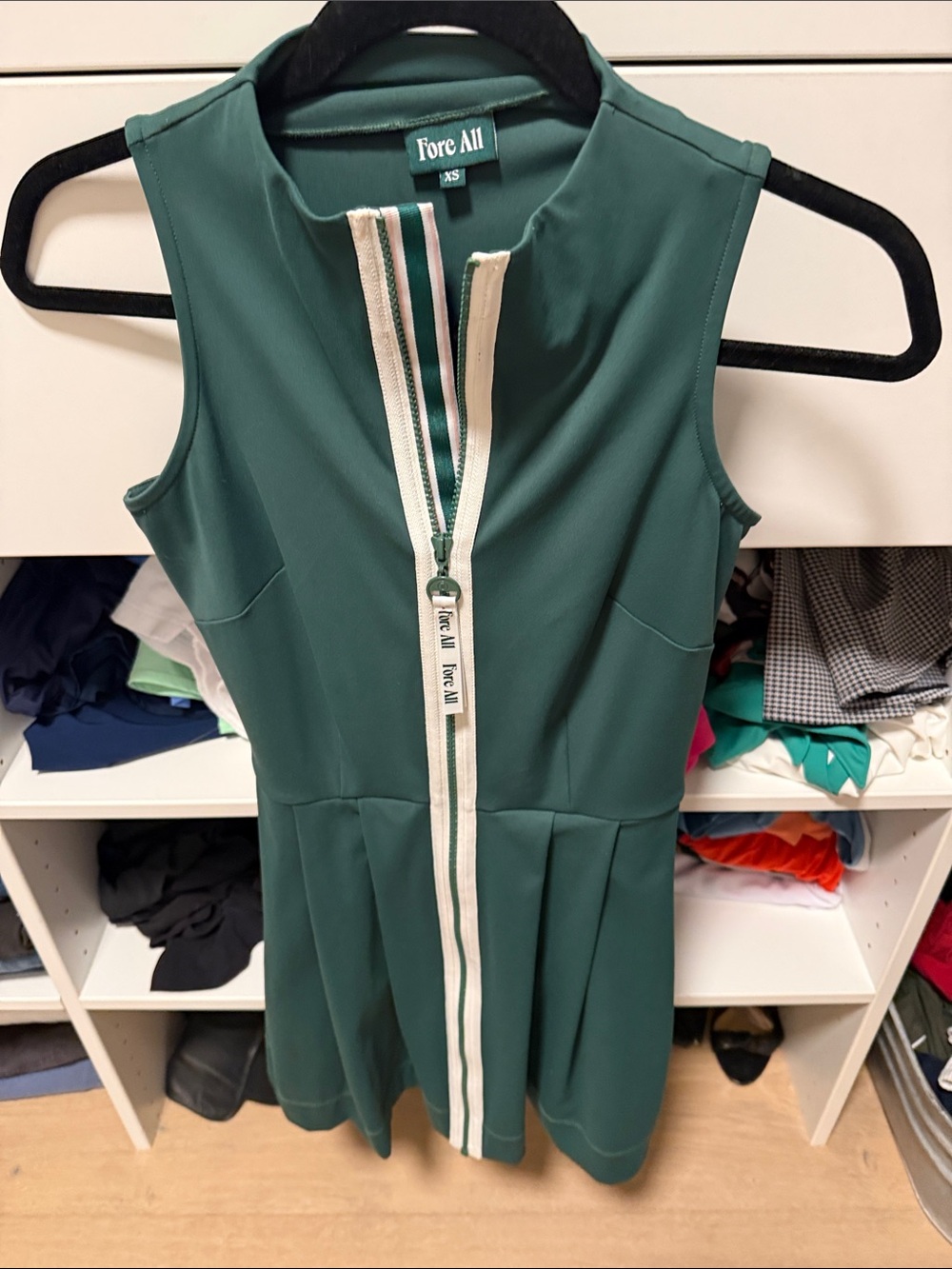 Fore All Emerald Green Sleeveless Zip-Front Mini Dress